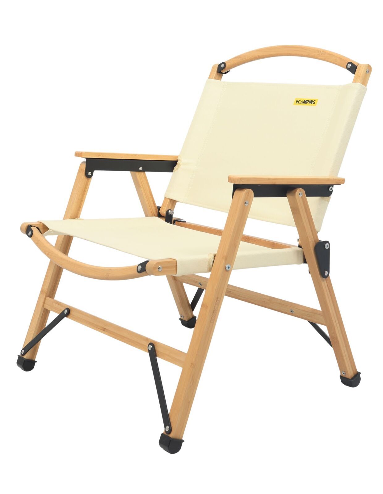 Bamboo Canvas Foldable Outdoor Camping Chair Wooden Travel Picnic Park - Khaki/Light Beige-1