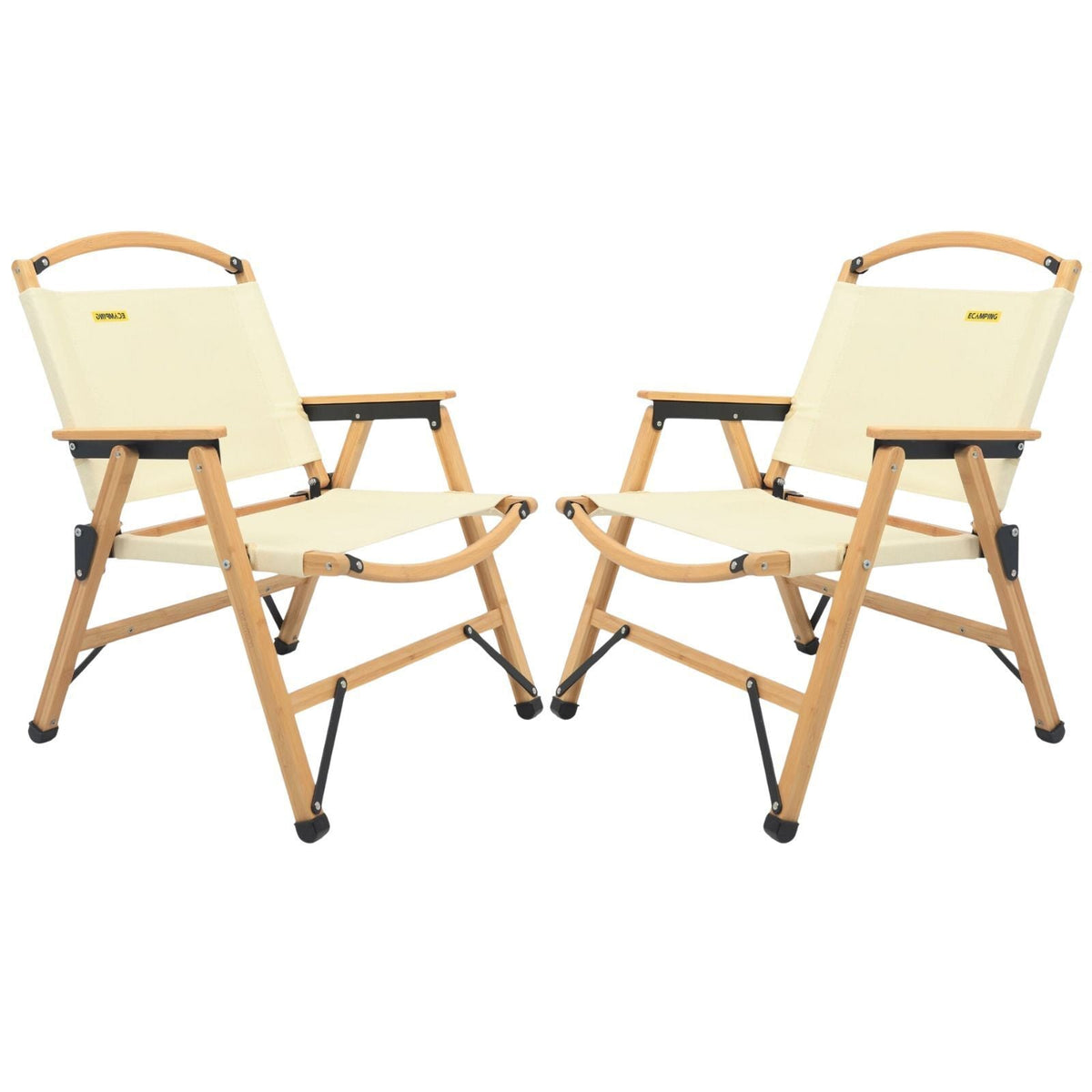 2x Bamboo Canvas Foldable Outdoor Camping Chair Wooden Picnic Park - Khaki/Beige