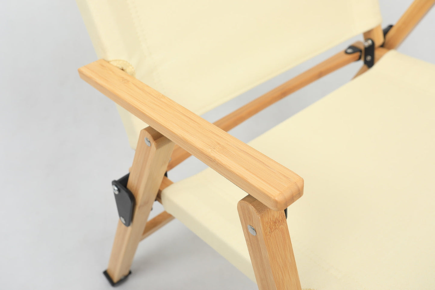 Bamboo Canvas Foldable Outdoor Camping Chair Wooden Travel Picnic Park - Khaki/Light Beige-3