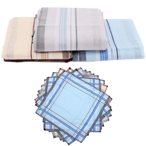 Mens HANDKERCHIEFS 100% Cotton Pocket Square Hanky Handkerchief 35x35cm - 4 Hankies-0