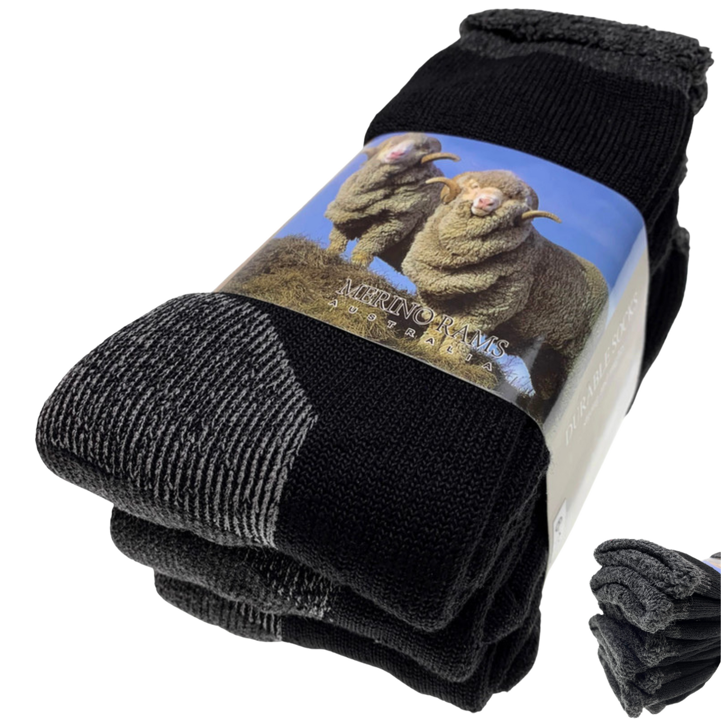 3 Pairs Heavy Duty Merino Wool Work Crew Socks Extra Thick Cushion (Size 6-11)-0
