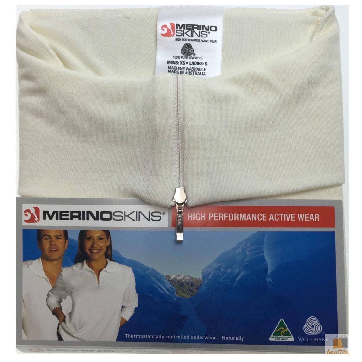 Merino Skins 100% Merino Wool Thermal Top Half Zip Long Sleeve Unisex - Natural