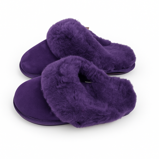 100% Sheepskin Moccasin Slippers Winter Genuine Scuffs Slip On UGG in Purple-0