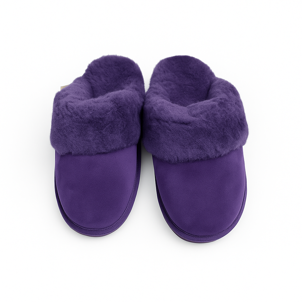 100% Sheepskin Moccasin Slippers Winter Genuine Scuffs Slip On UGG in Purple-3