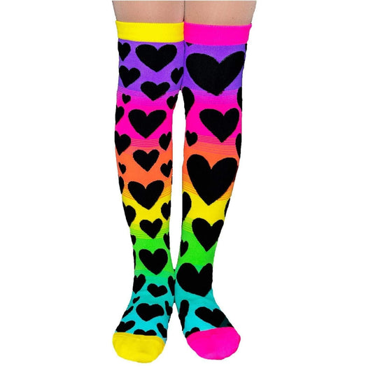 Madmia Sunset Socks Kids & Adults 6+ Rainbow Heart Print Tassel Crazy Sock Day
