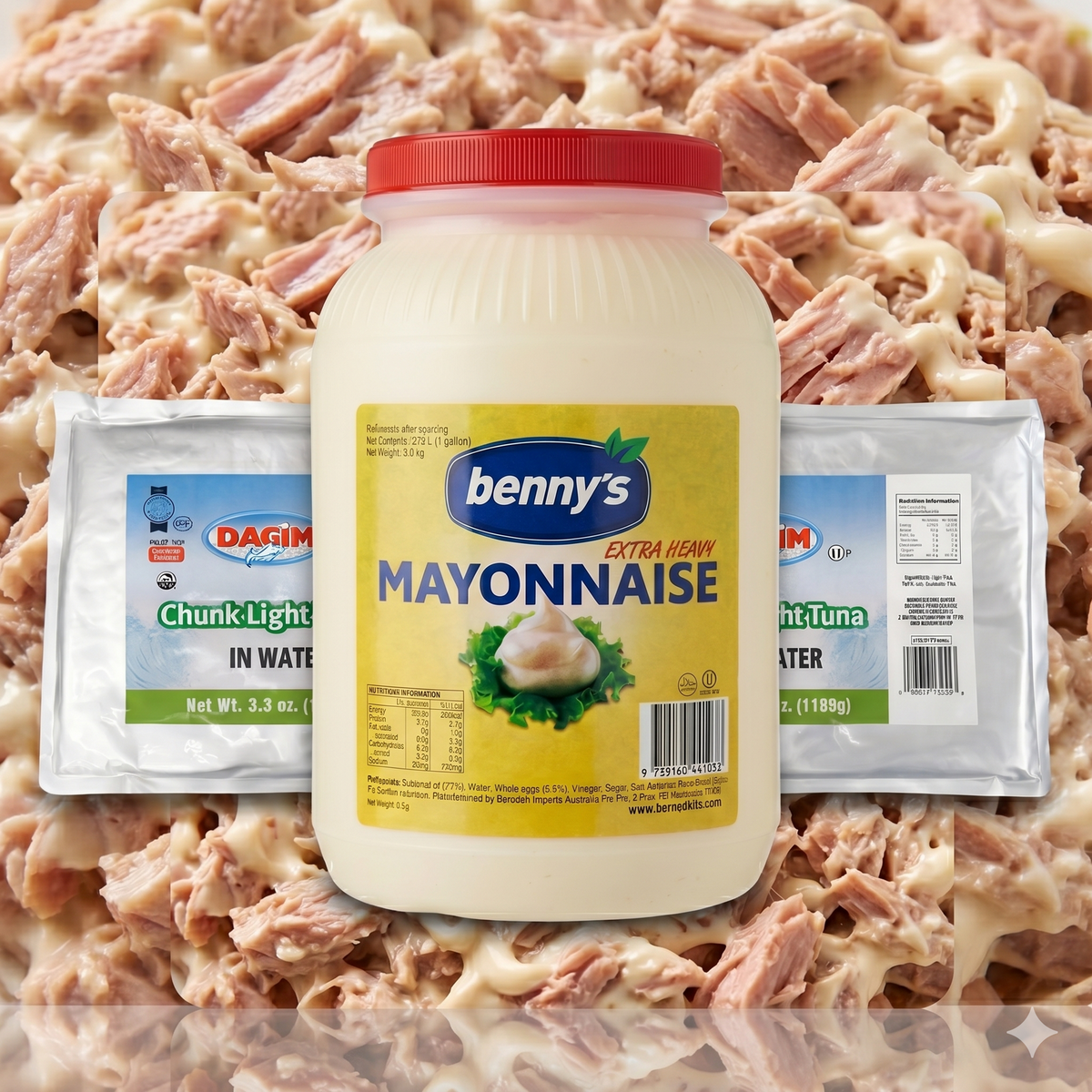 2.4kg Kosher Tuna + 3.78 Litres Benny's Kosher Extra Heavy Halal Mayonnaise (Tuna Mayo Bulk Pack)