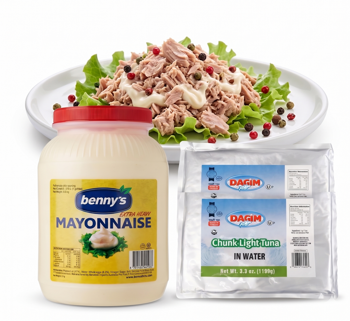 2.4kg Kosher Tuna + 3.78 Litres Benny's Kosher Extra Heavy Halal Mayonnaise (Tuna Mayo Bulk Pack)
