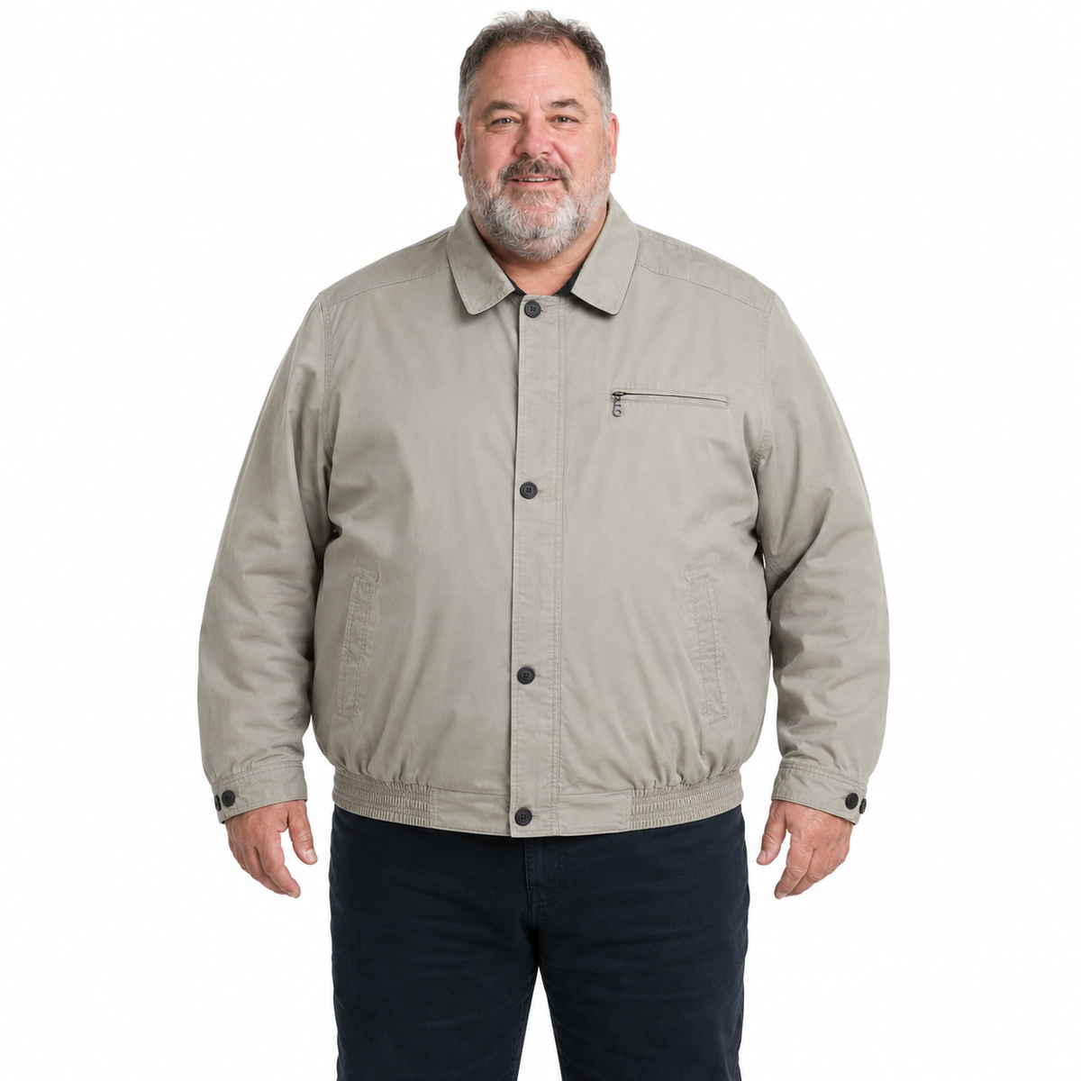 Mens Plus Size Jacket Big & Tall Blazer Zip Up Coat Bomber Military Style in Beige