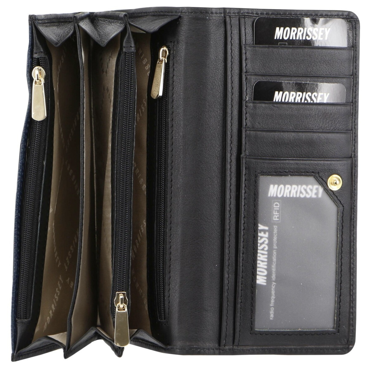 Morrissey Italian Structured Leather Flap Over Ladies Wallet - Black-1