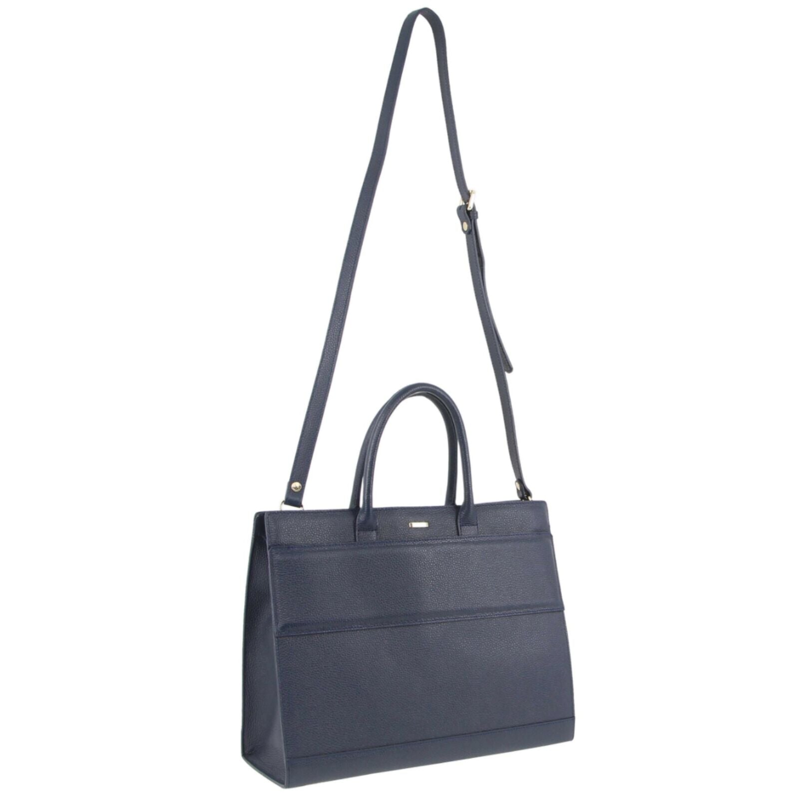 Morrissey Italian Structured Leather Tote Unisex Computer Bag Handbag - Navy-1