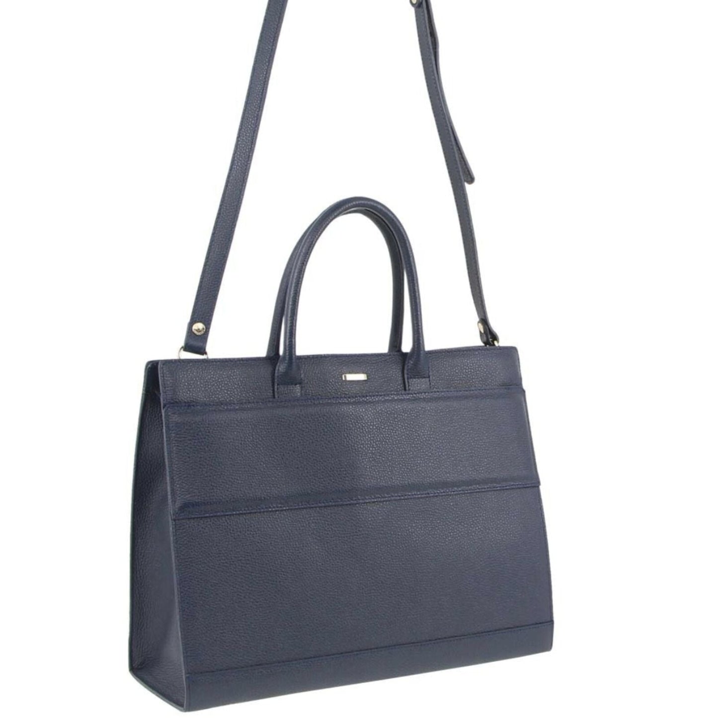 Morrissey Italian Structured Leather Tote Unisex Computer Bag Handbag - Navy-3