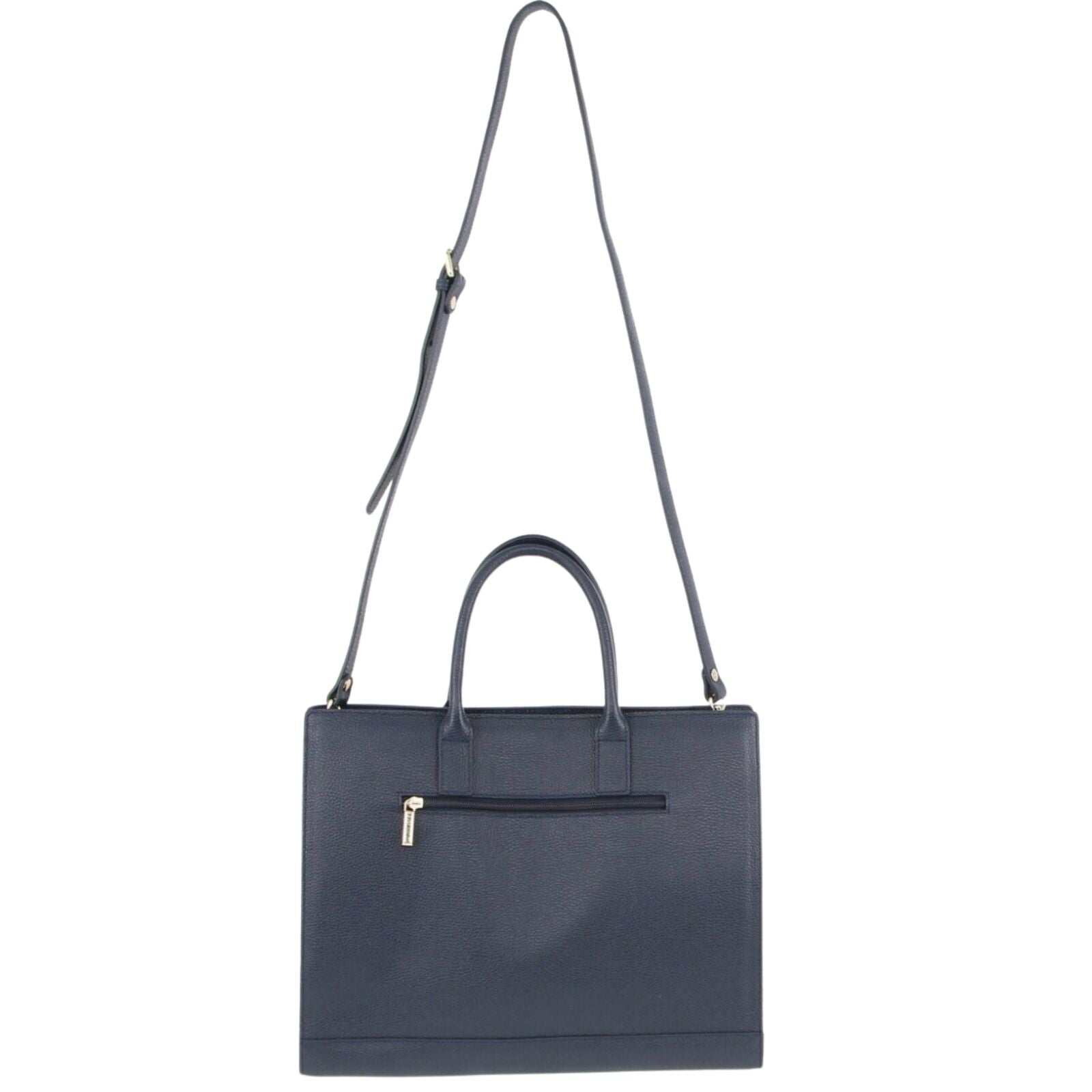 Morrissey Italian Structured Leather Tote Unisex Computer Bag Handbag - Navy-4