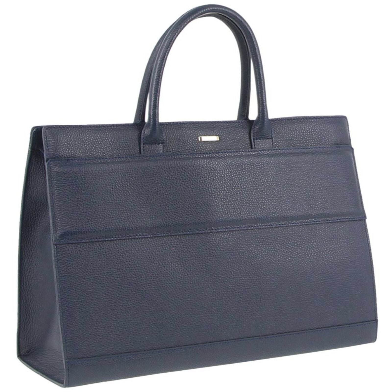 Morrissey Italian Structured Leather Tote Unisex Computer Bag Handbag - Navy-2