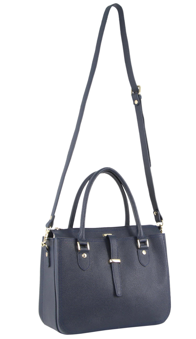 Morrissey Italian Womens Structured Leather Handbag Ladies Bag - Navy-2