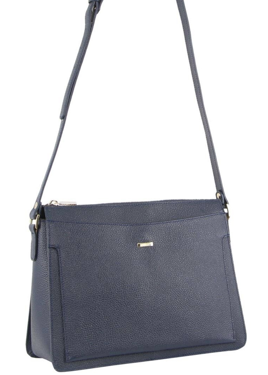 Morrissey Italian Structured Leather Cross Body Handbag Tote Bag (MO3162) - Navy-0
