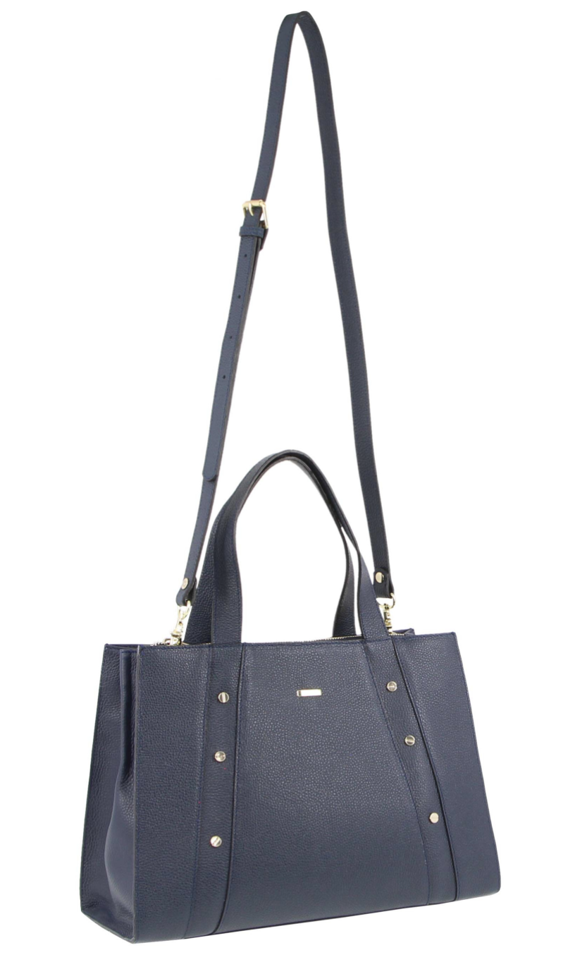 Morrissey Italian Womens Structured Leather Bag Tote Handbag Messenger - Navy-2