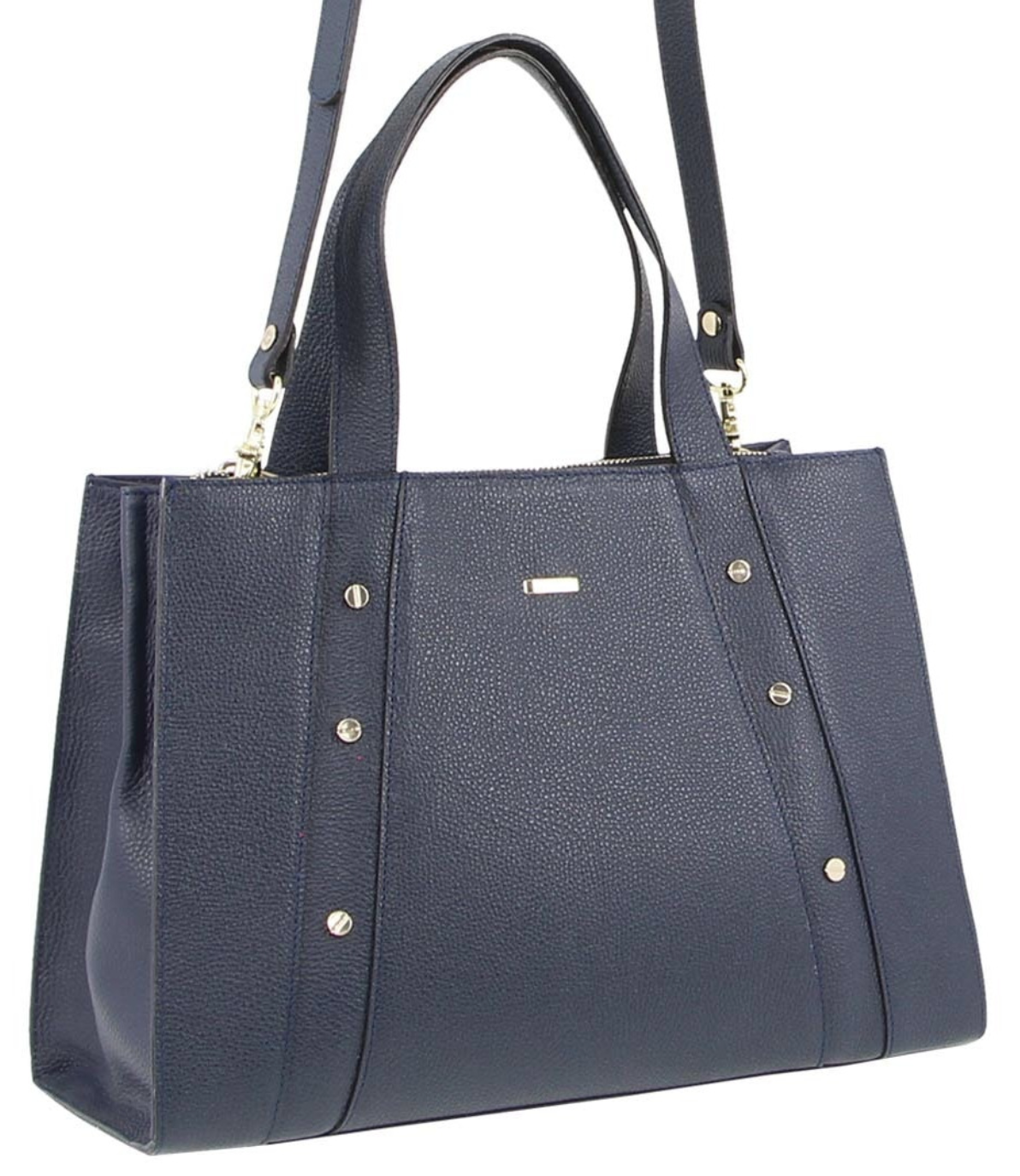 Morrissey Italian Womens Structured Leather Bag Tote Handbag Messenger - Navy-0