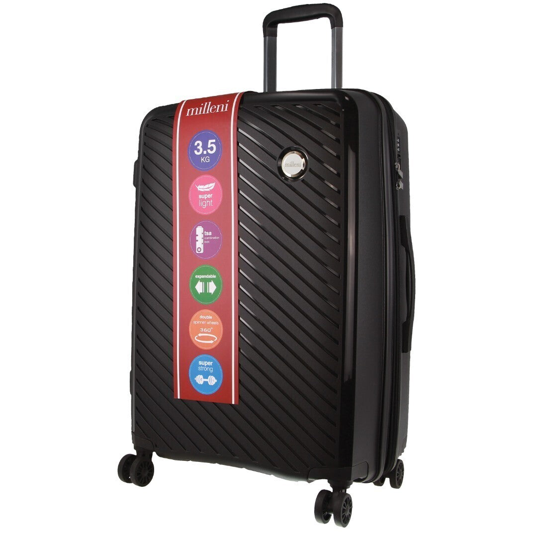 Pierre Cardin Inspired Milleni Checked Luggage Bag Travel Carry On Suitcase 65cm (82.5L) - Black-3
