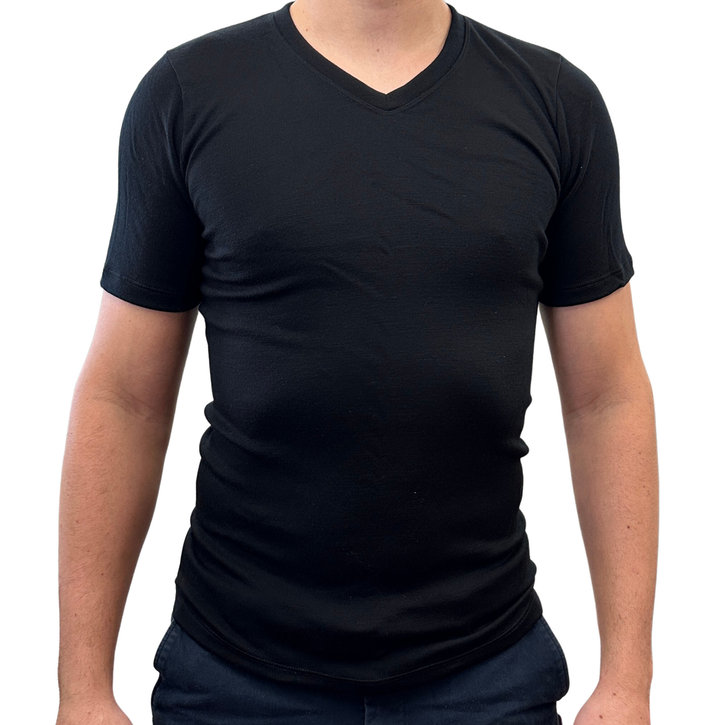 Mens 100% Pure Merino Wool V-Neck Short Sleeve Top T Shirt Thermal Underwear-4