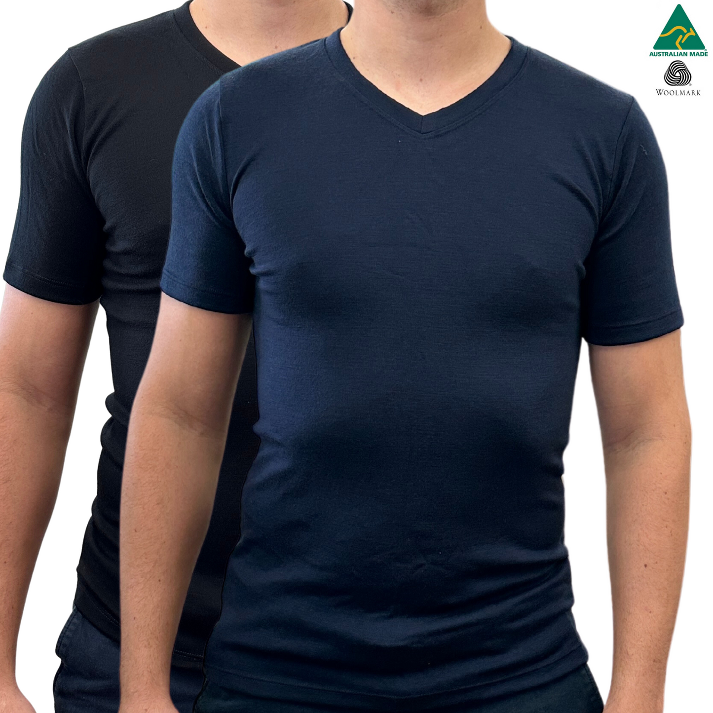 Mens 100% Pure Merino Wool V-Neck Short Sleeve Top T Shirt Thermal Underwear-1