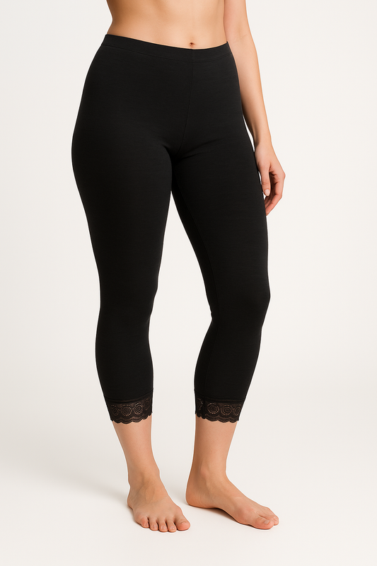 Merino Wool Skins Womens Audrina Capri Legging Thermals Underwear Warm Winter - Black-0