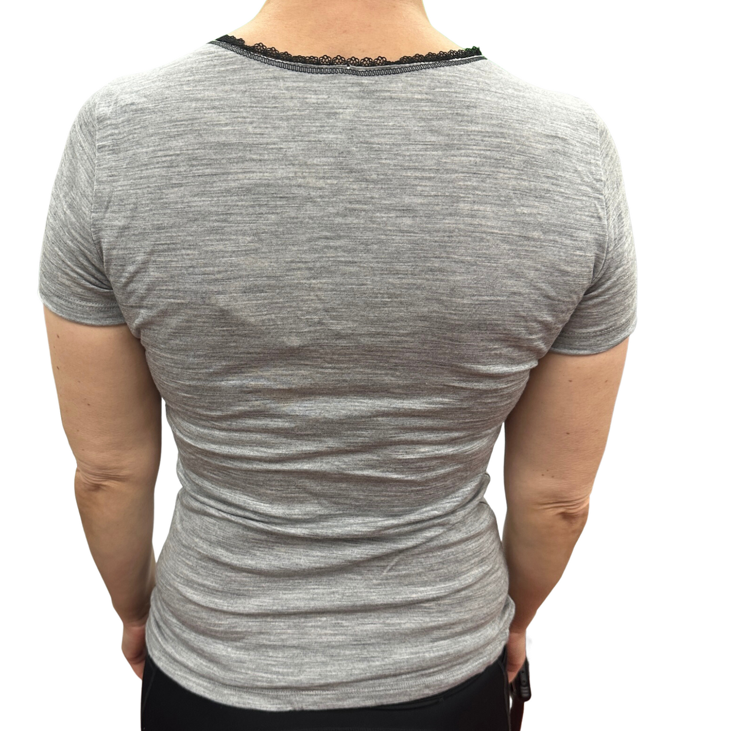 Merino Skins Womens Wool Top Audrina V-Neck Short Sleeve Thermal Underwear - Grey Marle-4
