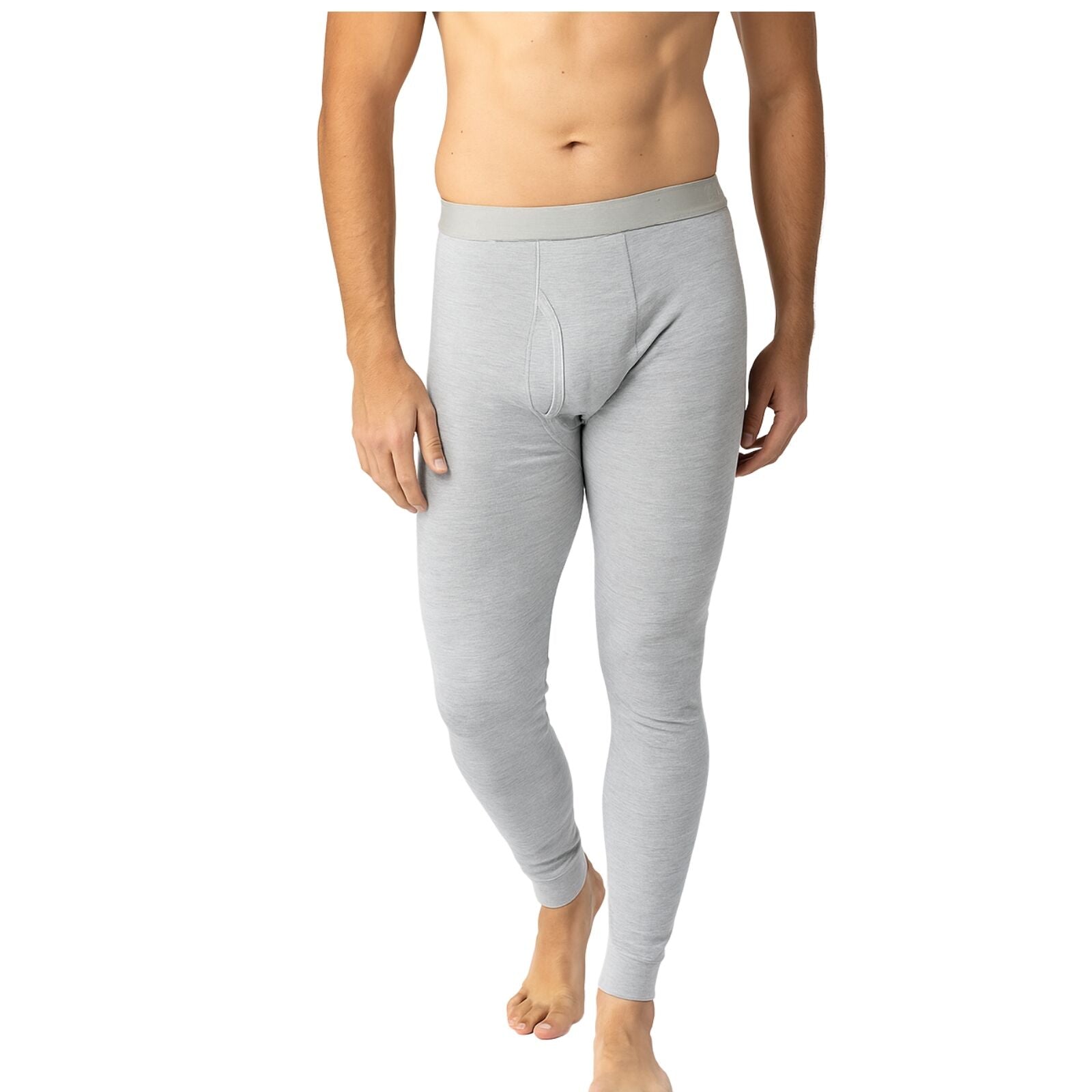 MERINO SKINS Mens Classic Long Johns Wool Thermal Pants Underwear - Soft Grey Marle-1