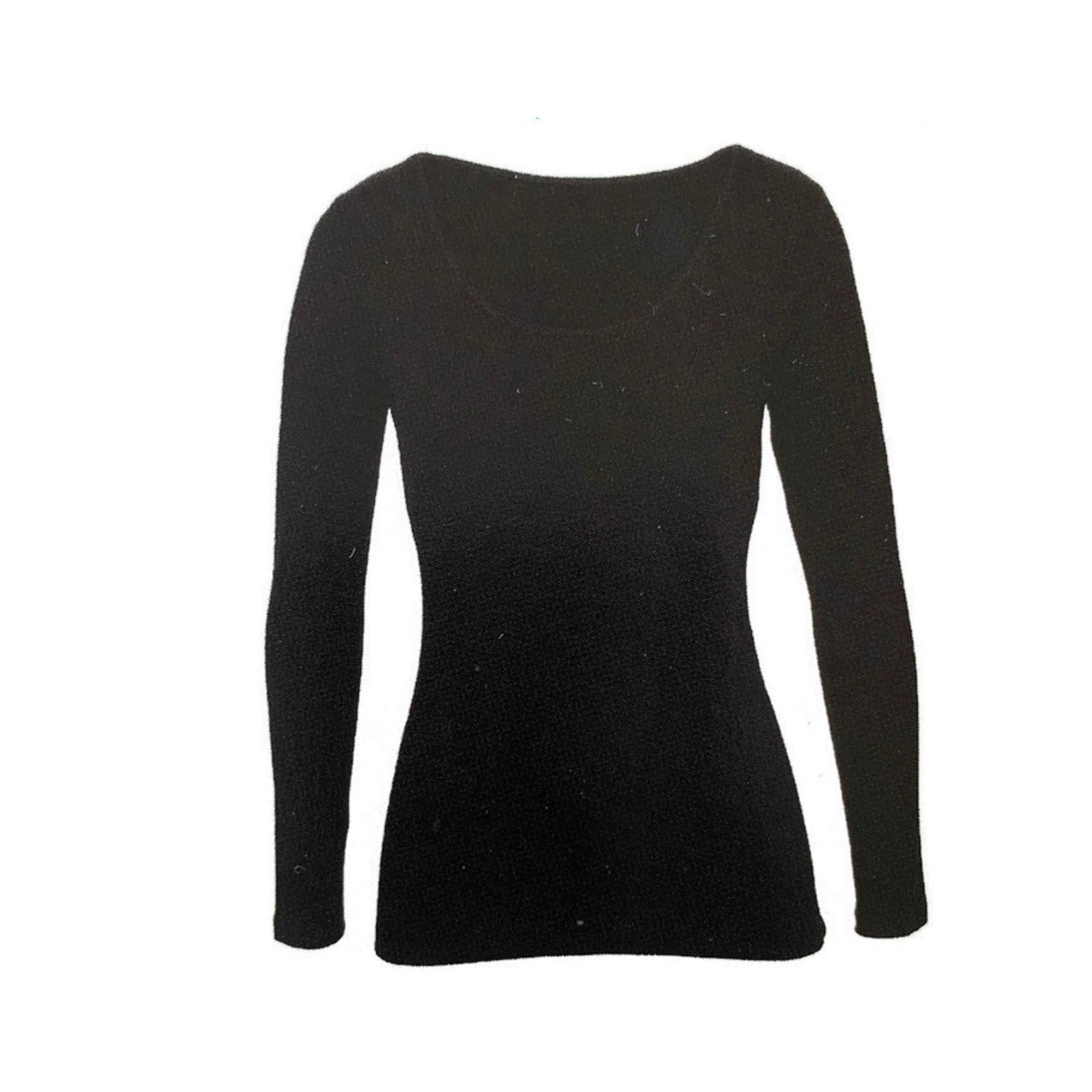 MERINO SKINS Ladies Scoop Neck Long Sleeve Top Thermals - Black-3