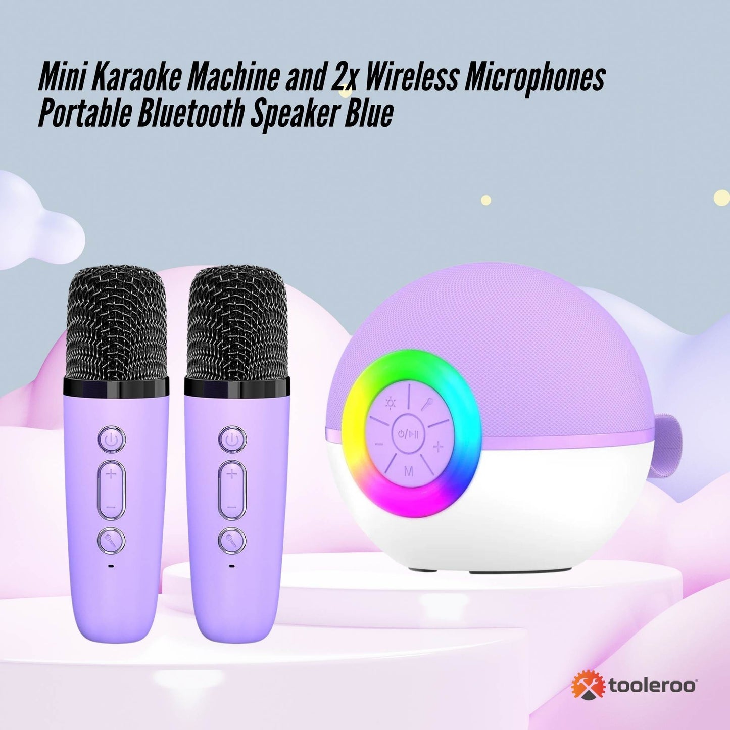 Mini Karaoke Machine - 2x Wireless Microphones Portable Bluetooth Speaker Purple-1