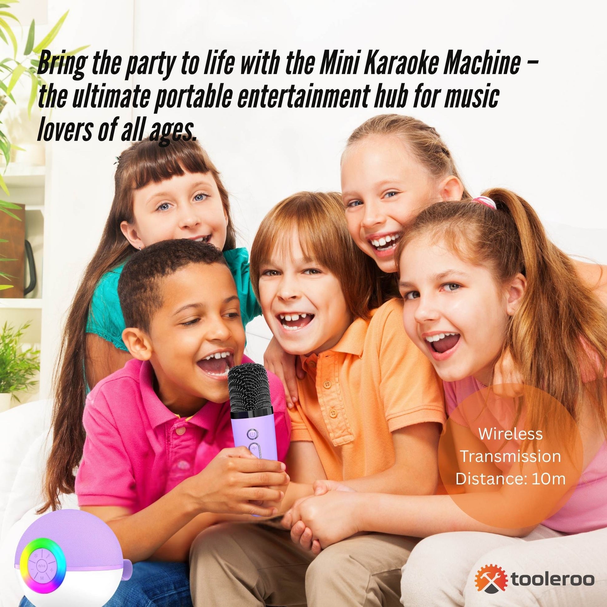 Mini Karaoke Machine - 2x Wireless Microphones Portable Bluetooth Speaker Purple-2