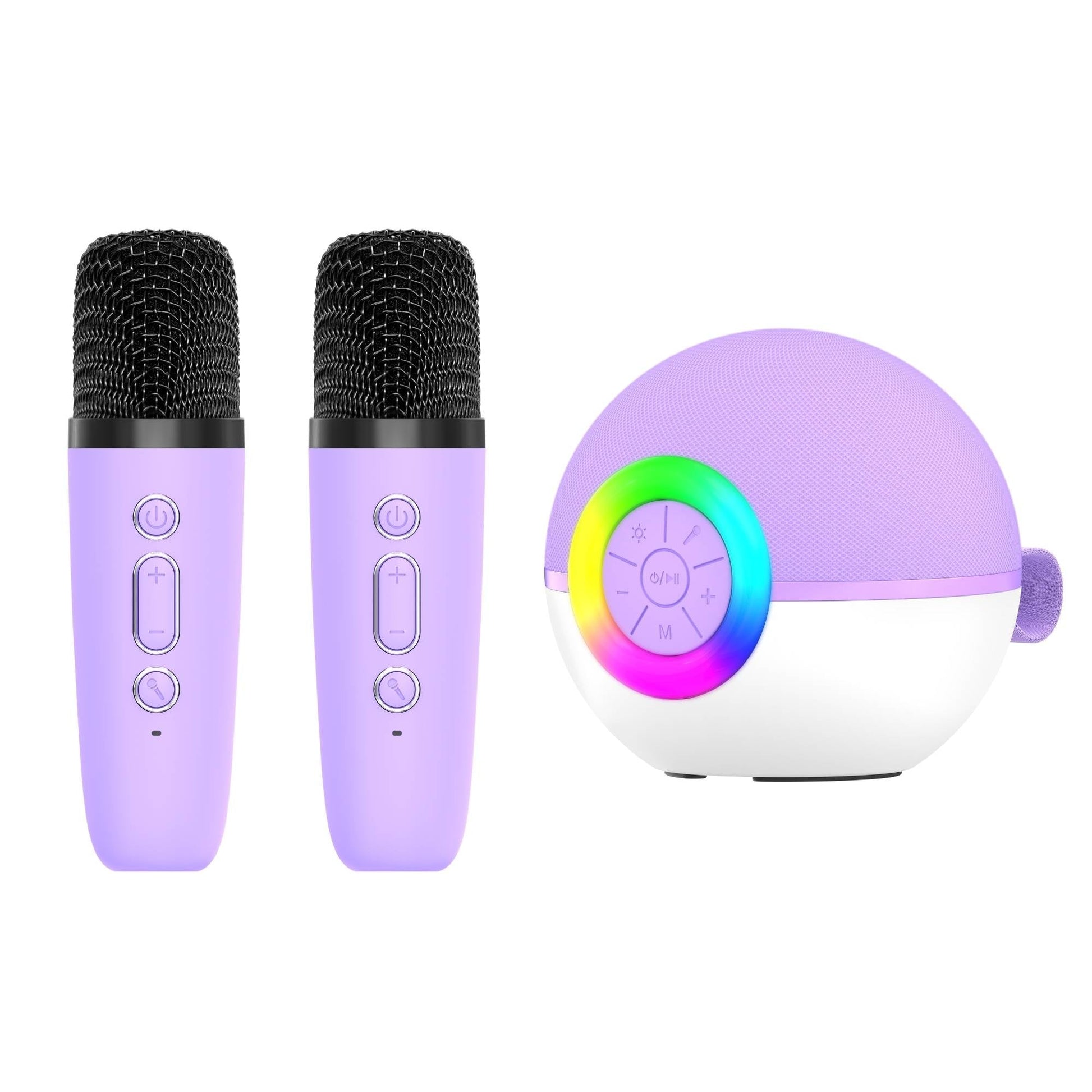 Mini Karaoke Machine - 2x Wireless Microphones Portable Bluetooth Speaker Purple-0