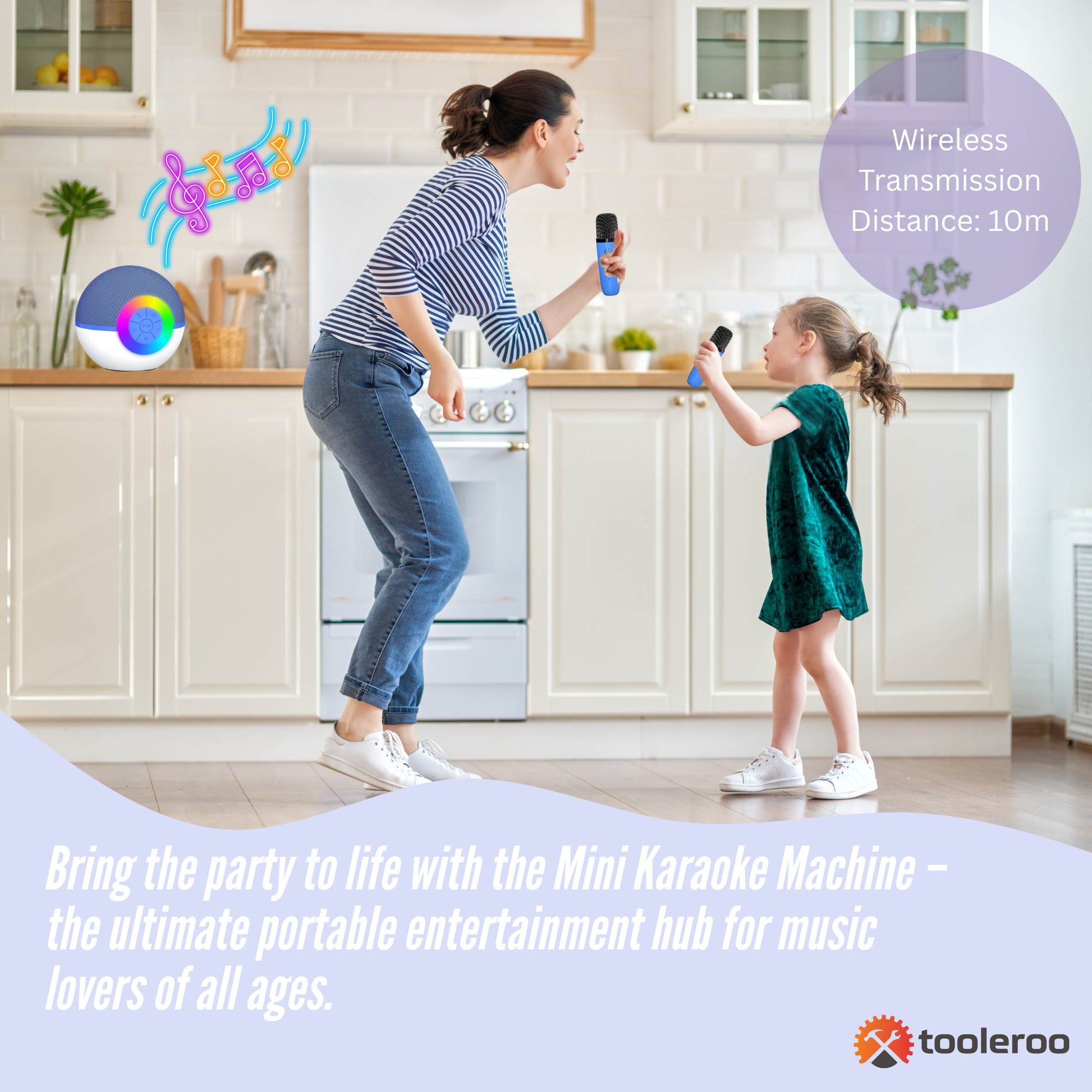 Mini Karaoke Machine and 2x Wireless Microphones Portable Bluetooth Speaker Blue-2