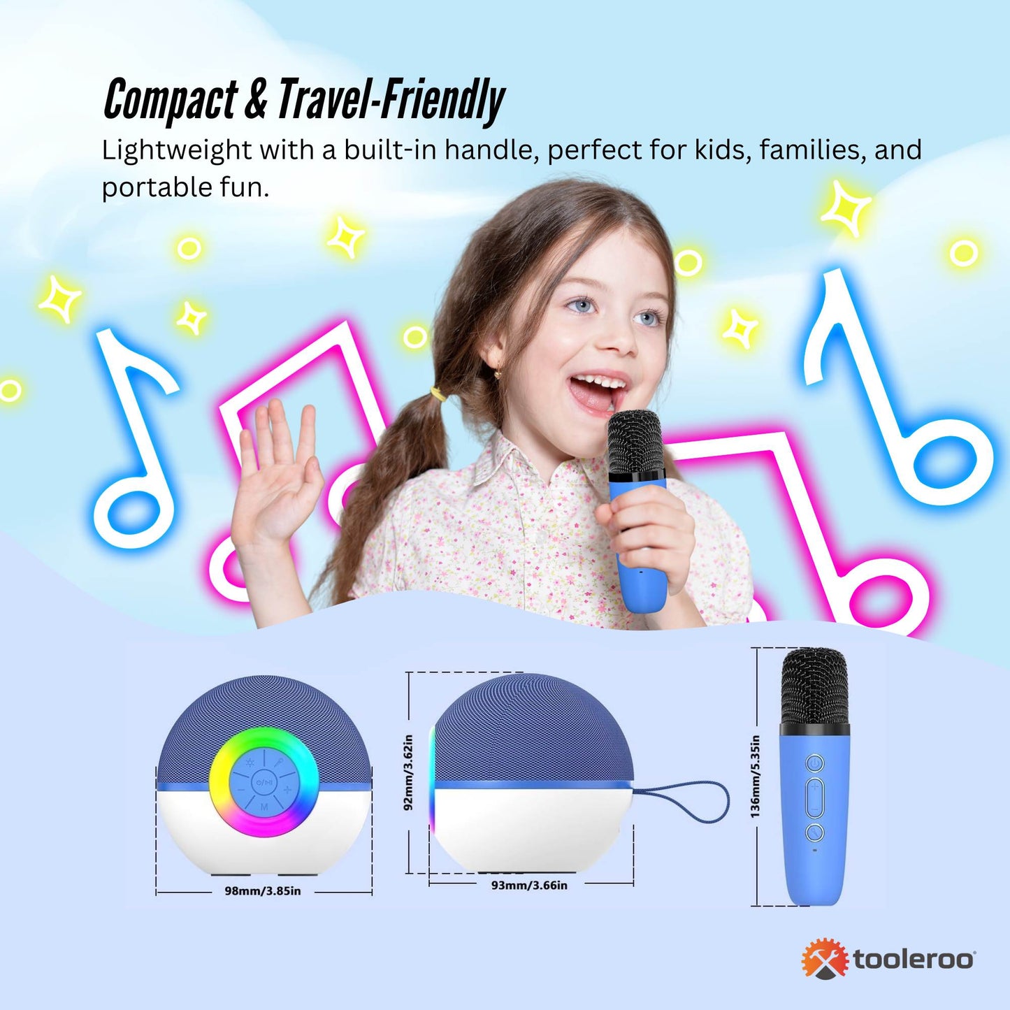 Mini Karaoke Machine and 2x Wireless Microphones Portable Bluetooth Speaker Blue-3