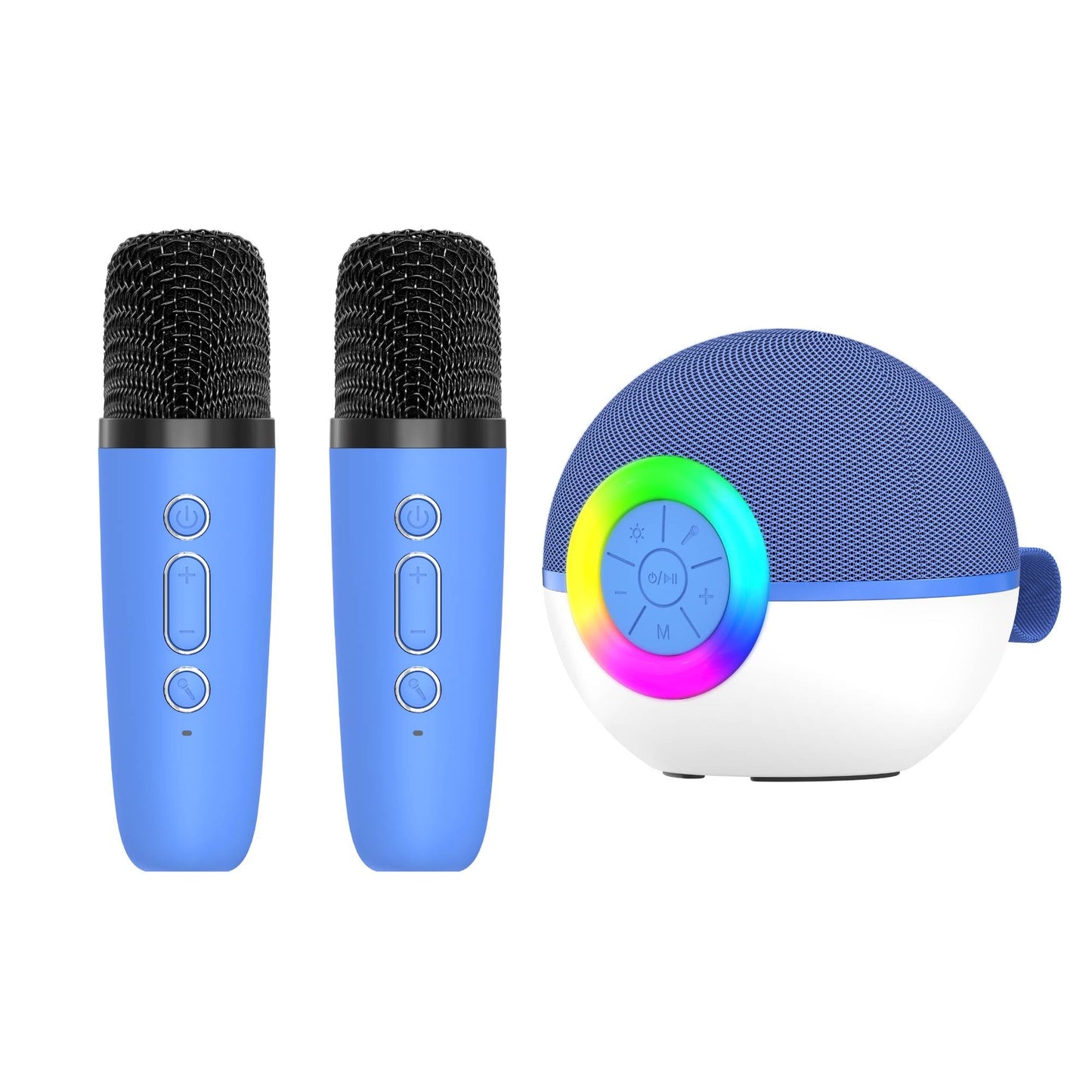 Mini Karaoke Machine and 2x Wireless Microphones Portable Bluetooth Speaker Blue-0