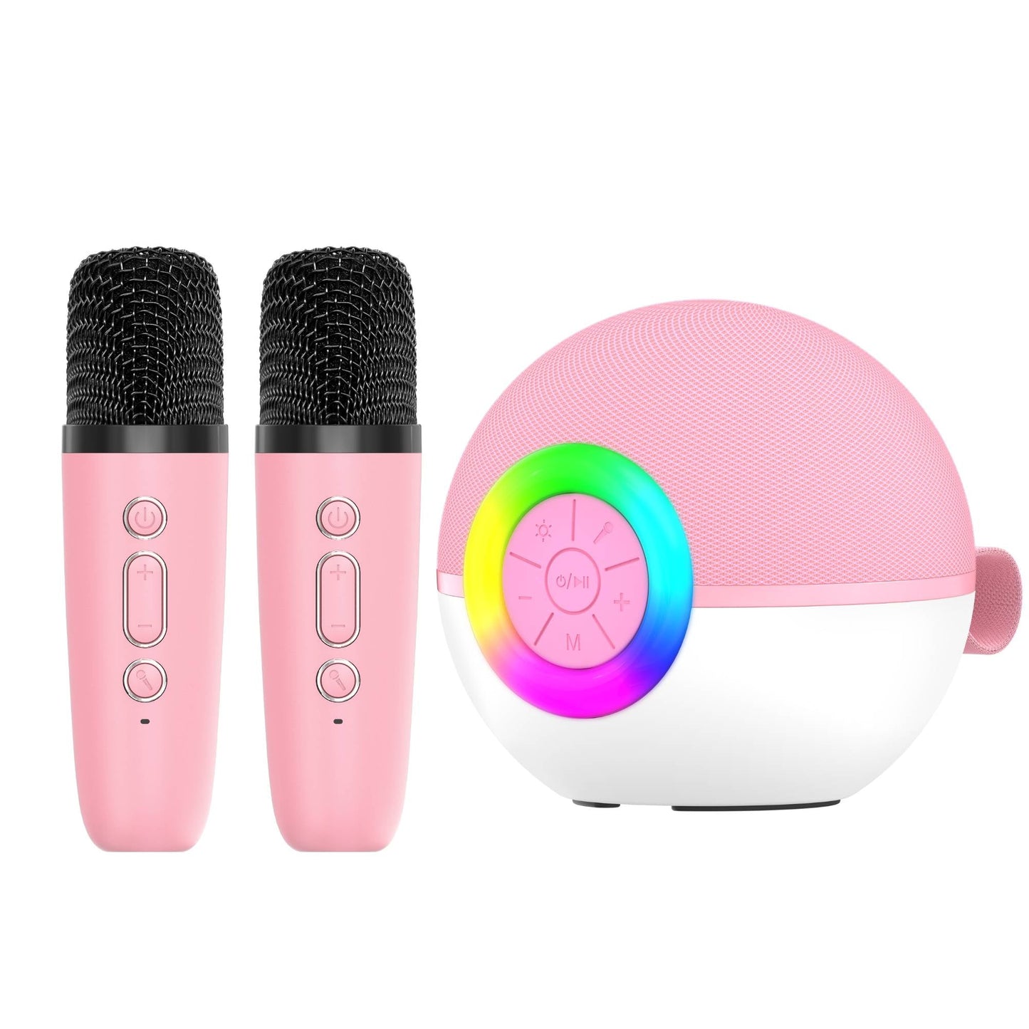 Mini Karaoke Machine and 2x Wireless Microphones Portable Bluetooth Speaker Pink-0