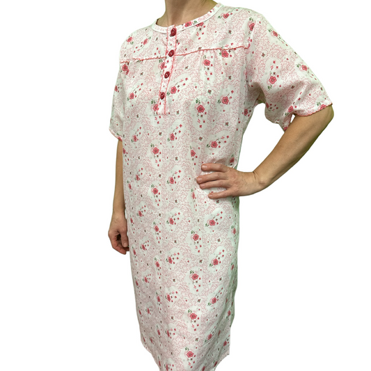 Womens 100% Cotton Short Sleeve Nightie Gown Night Sleepwear Pyjamas PJ Pajamas - Pink-0