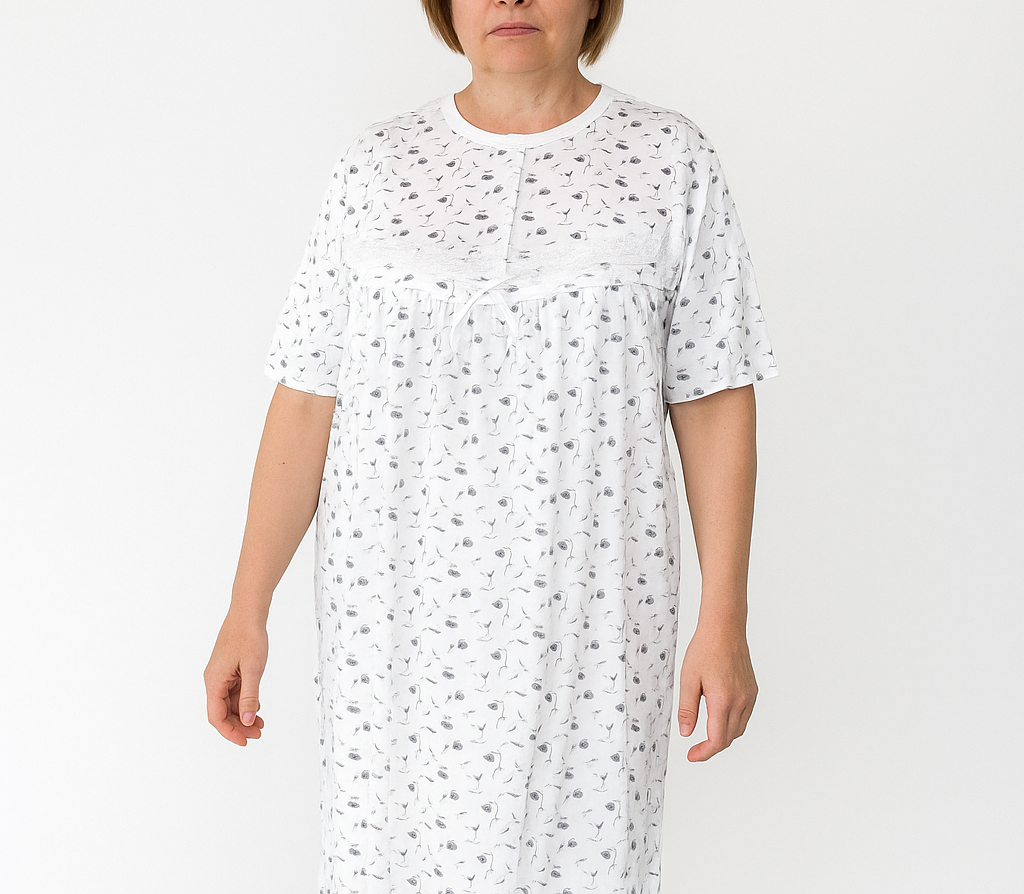 Womens Ladies Plus Size Big & Tall Cotton Nightie Night Gown Slip PJs Sleepwear Dress - White/Purple-0