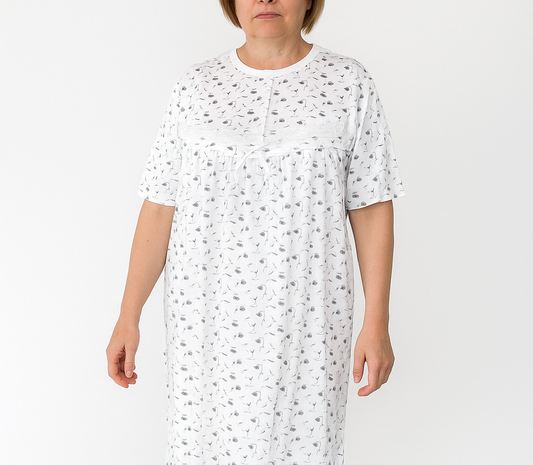 Womens Ladies Plus Size Big & Tall Cotton Nightie Night Gown Slip PJs Sleepwear Dress - White/Purple-0
