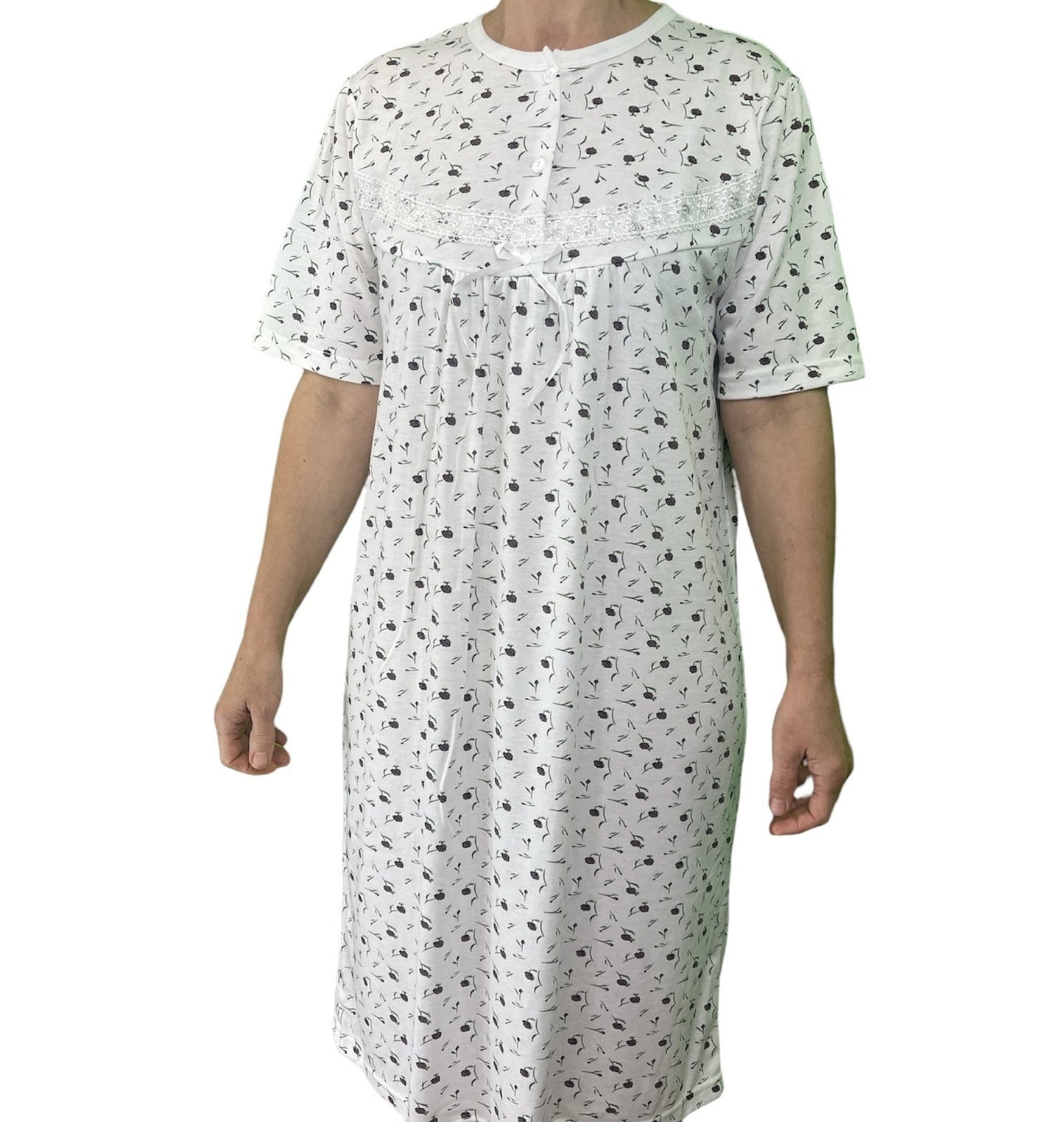 Womens Ladies Cotton Nightie Night Gown Slip Petticoat PJs Sleepwear Short Sleeve Dress-4
