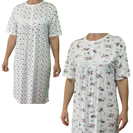 Womens Ladies Cotton Nightie Night Gown Slip Petticoat PJs Sleepwear Short Sleeve Dress-0