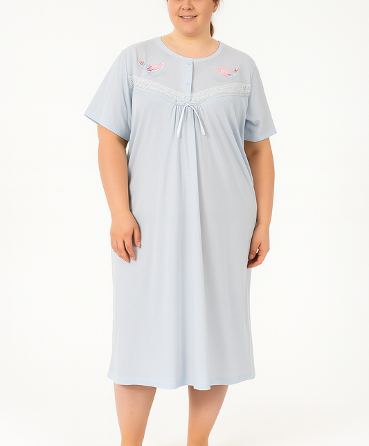 Womens Plus Size Ladies Cotton Big & Tall Nightie Night Gown Pyjamas Sleepwear PJ in Blue-0