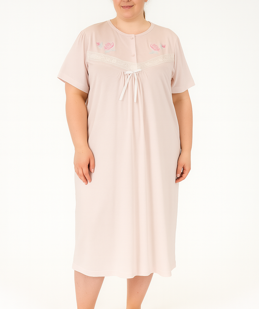Womens Plus Size Ladies Cotton Big & Tall Nightie Night Gown Pyjamas Sleepwear PJ in Pink-0