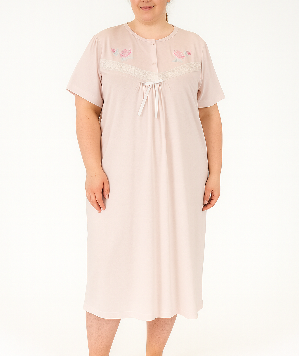 Womens Plus Size Ladies Cotton Big & Tall Nightie Night Gown Pyjamas Sleepwear PJ in Pink-1