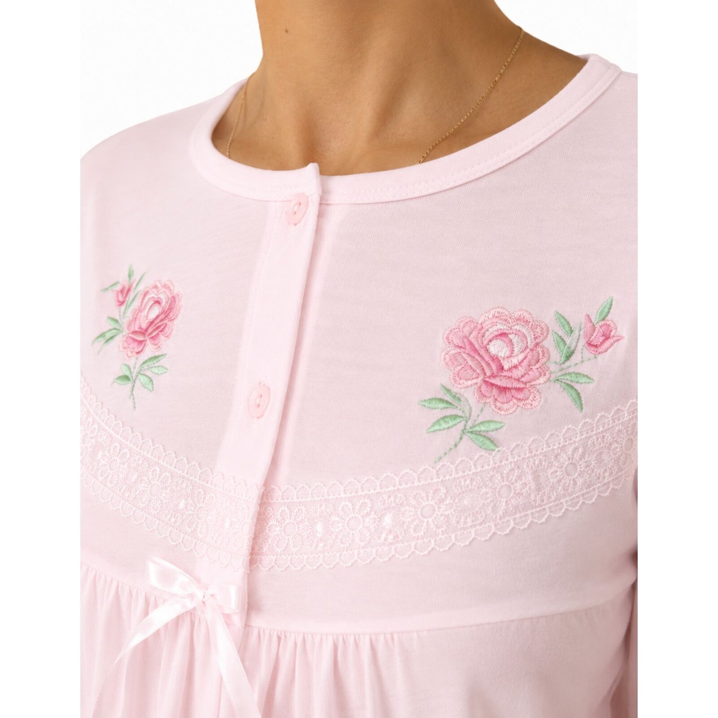 Womens Cotton Long Sleeve Nightie - Pink (Ladies Pyjamas/Nightgown/PJs)-3