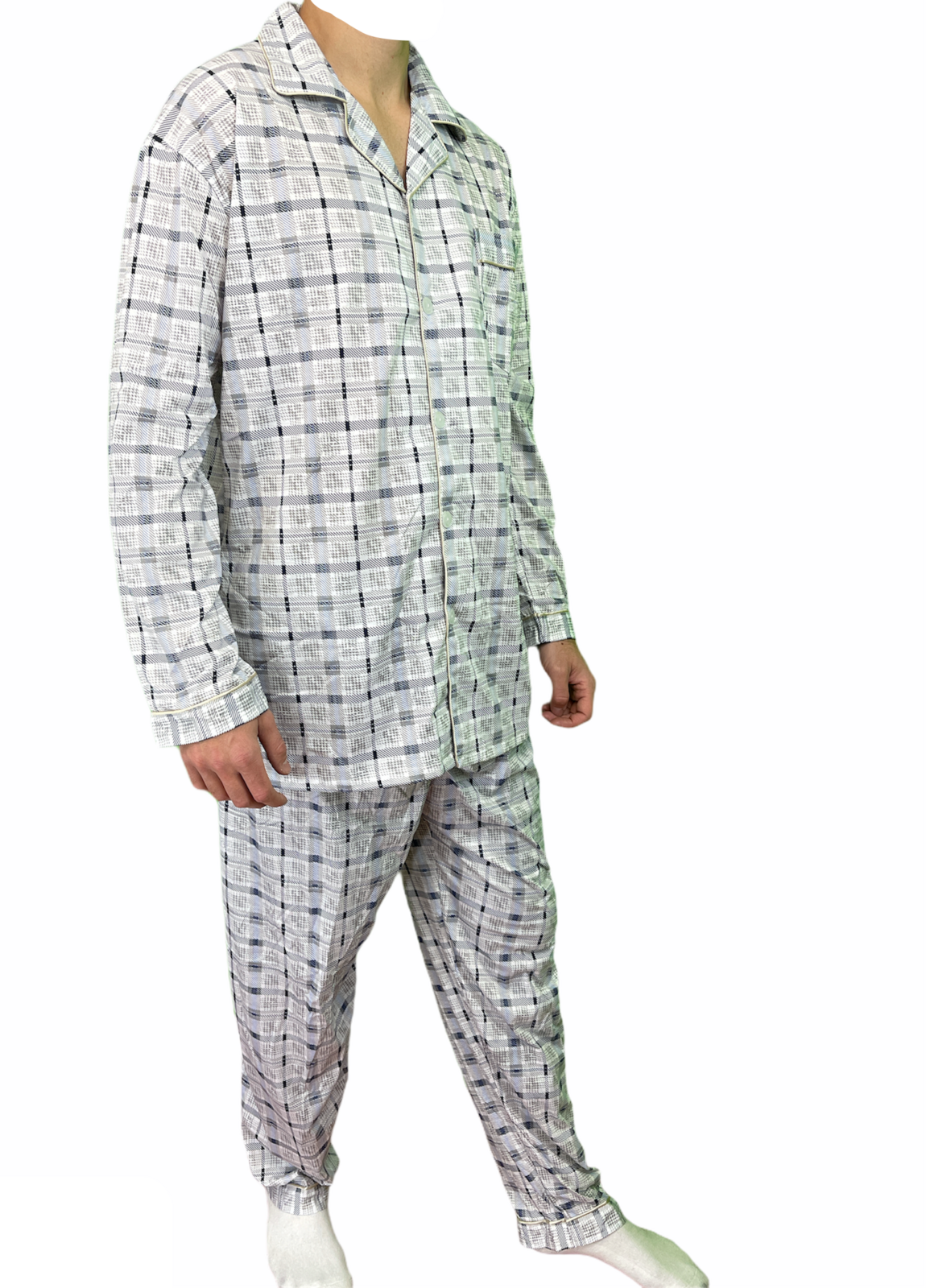 Mens Cotton Pajamas Pyjamas PJs Long Sleeve Shirt Tops + Pants Set Sleepwear-6