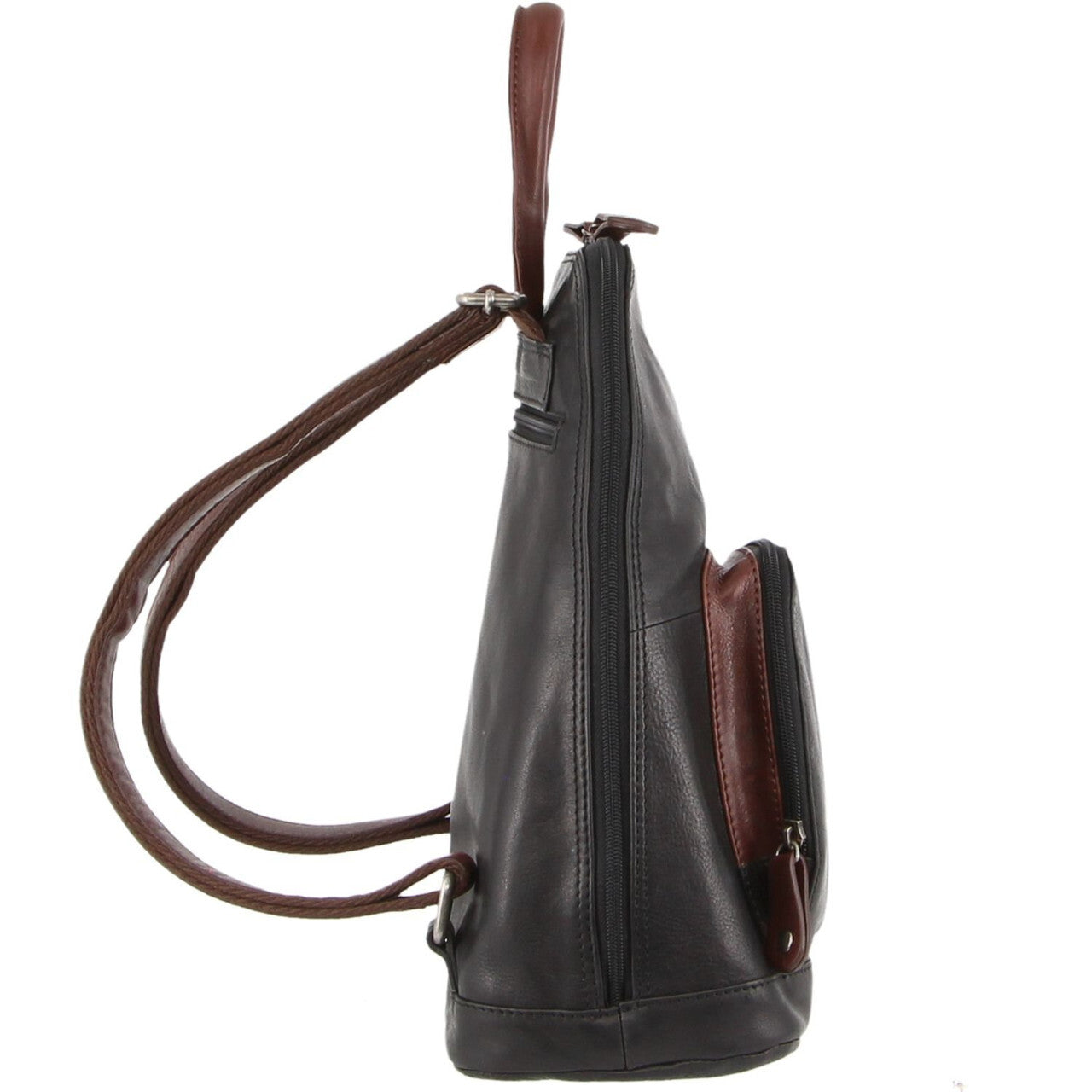 Milleni Womens Bag Italian Leather Soft Nappa Leather Backpack Travel - Black/Chestnut-3