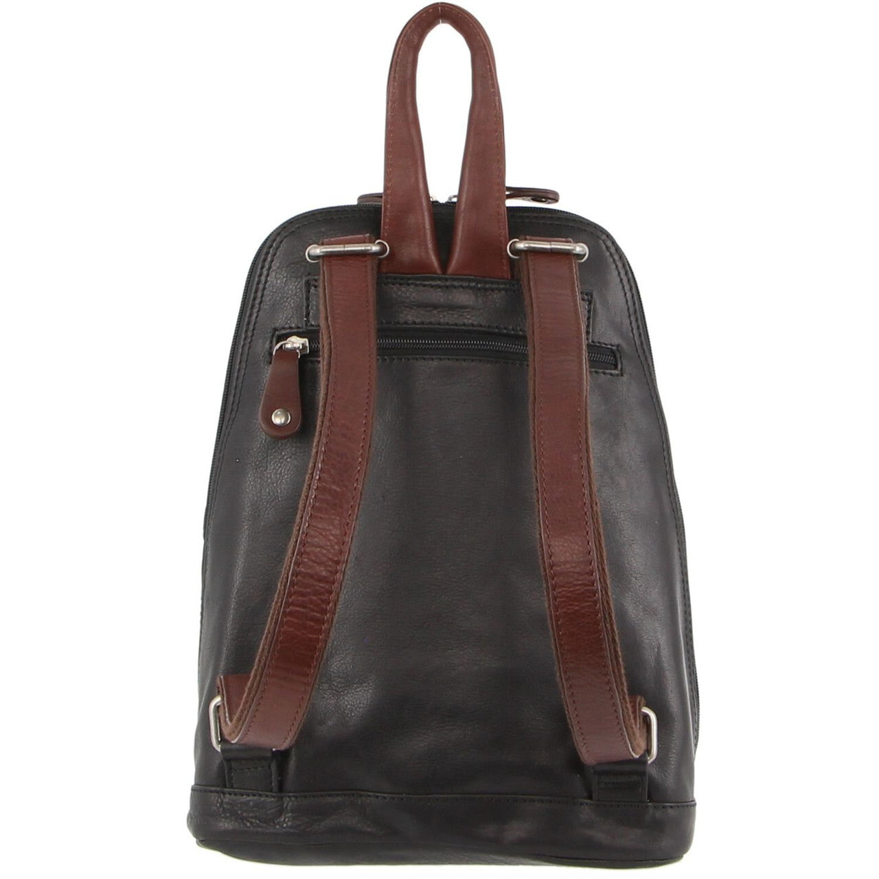 Milleni Womens Bag Italian Leather Soft Nappa Leather Backpack Travel - Black/Chestnut-4