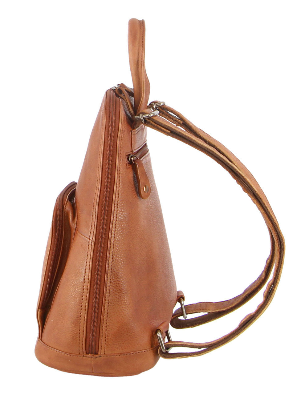 Milleni Genuine Italian Leather Soft Nappa Leather Backpack Bag Travel - Cognac-3