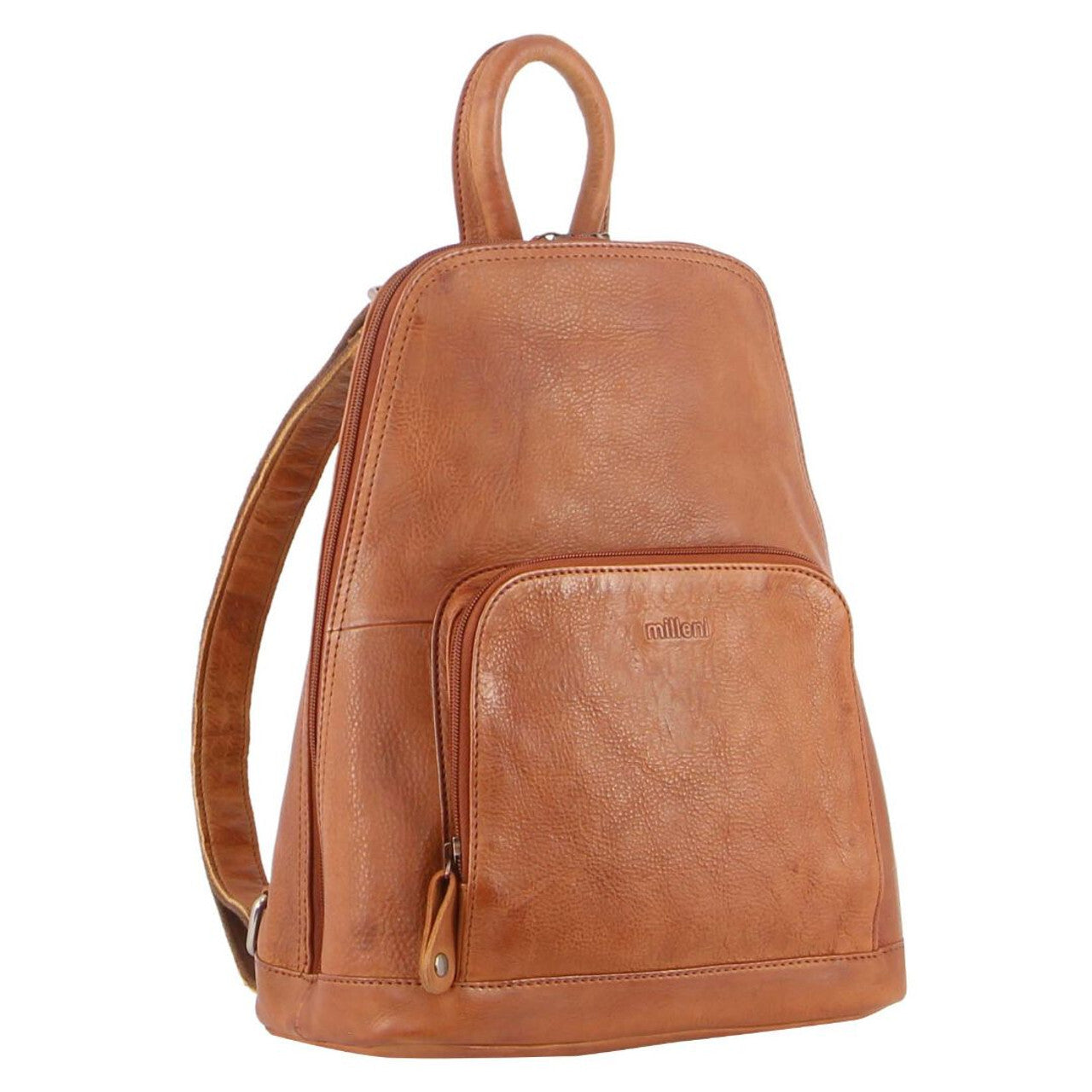 Milleni Genuine Italian Leather Soft Nappa Leather Backpack Bag Travel - Cognac-0