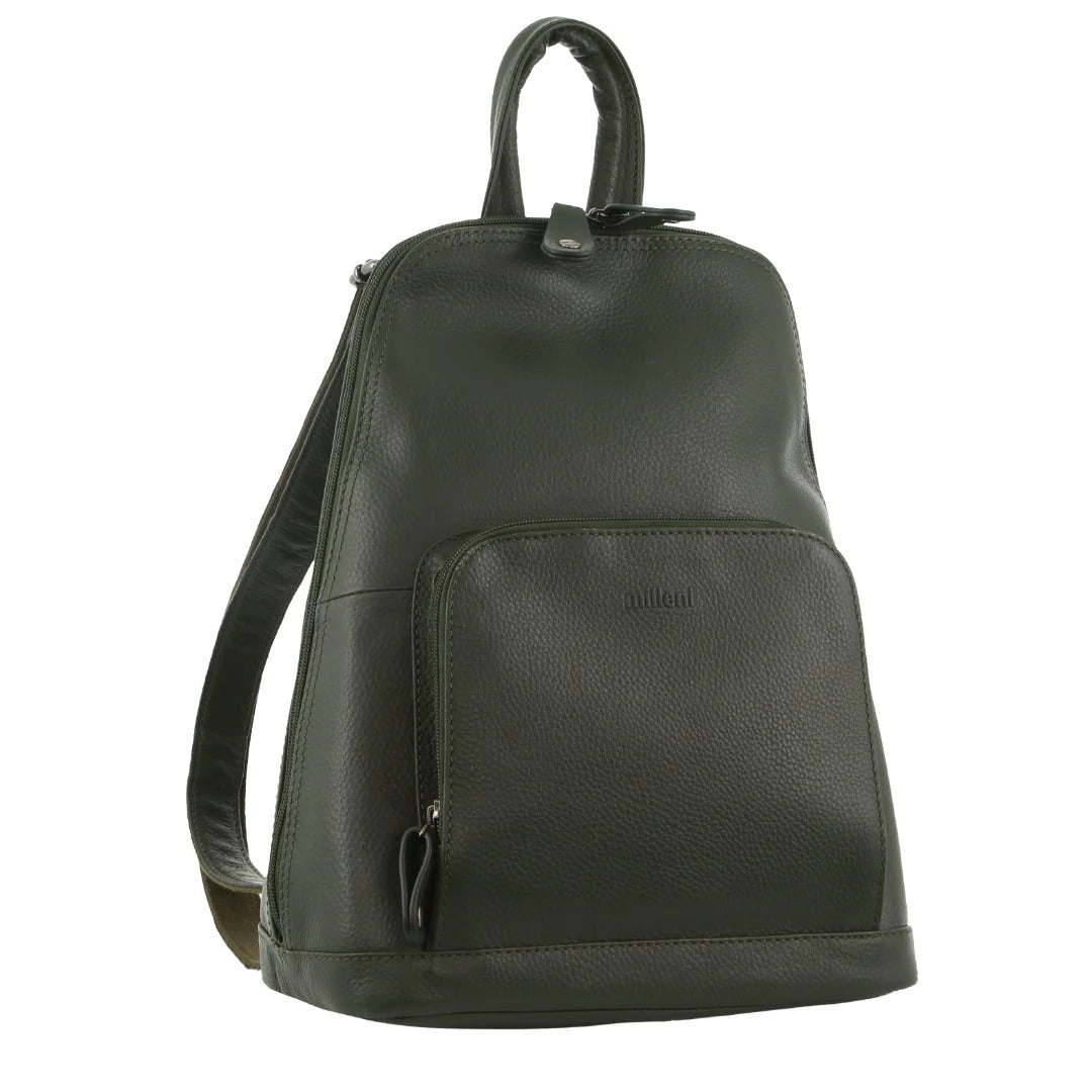 Milleni Womens Twin Zip Backpack Nappa Italian Leather Travel Bag - Grape Leaf-0